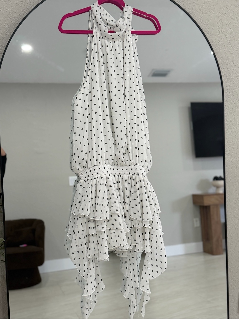 Cider White with Black Polka Dot High-Low Ruffled Skirt